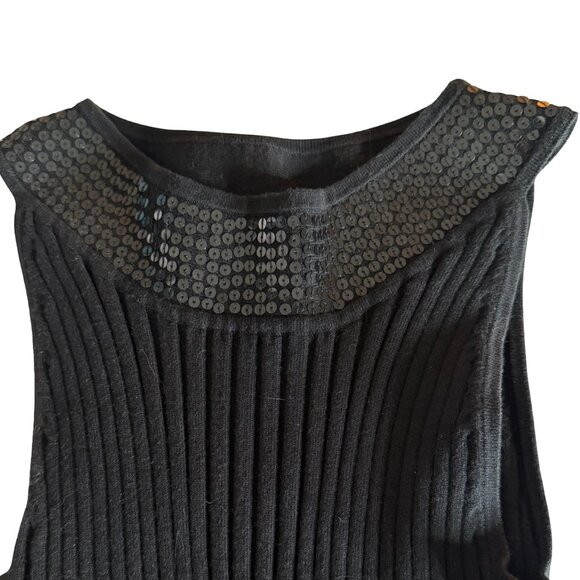 Kenar Black Ribbed Sleeveless Sweater Tank with Sequin Collar Detail – M - Picture 3 of 4
